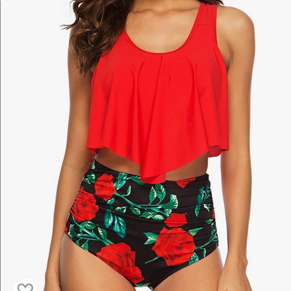 Top Ruffle & High Waisted Bottom High Waist Bikini
